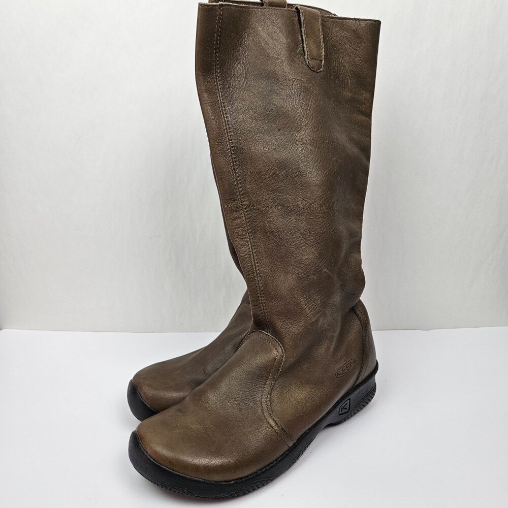 KEEN KJ BLVD Brown Leather Pull On Mid-Calf Tall Boot 10 53025-SLBK - Picture 7 of 14